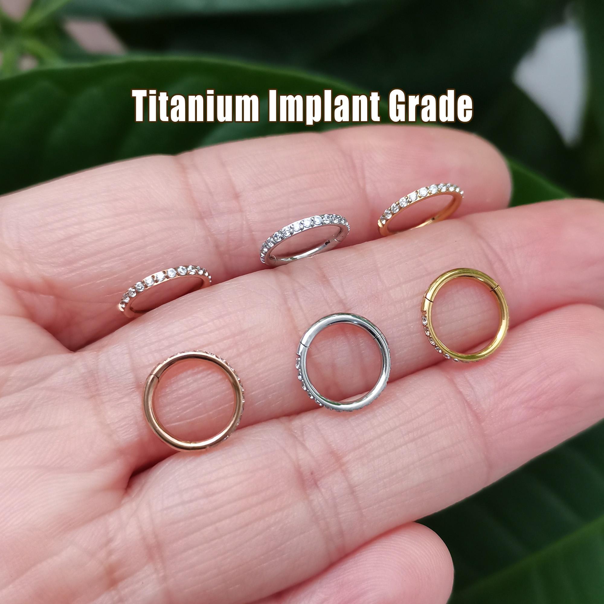 20G/18G/16G Titanium CZ Clicker Hoop, Septum Ring, Hinged Segment