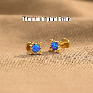 20G/18G/16G Titanium Blue Opal Star Threadless Push Pin Stud, Flat Back Earrings, Cartilage Stud, Conch Tragus Stud, Helix Stud, Nose stud