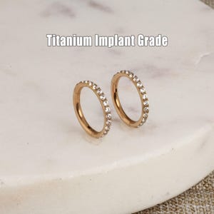 Rose Gold Titanium Hinged Hoop: CZ Stone Cartilage, Nose, Tragus Ring