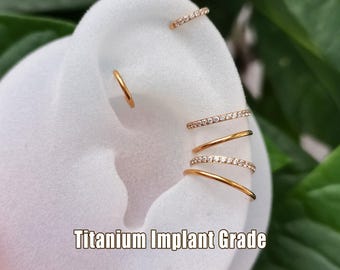 20G/18G/16G Titanium Conch Clicker Hoop, Slim hoop, Hinged Segment Nose Ring, Nose hoop, Cartilage Hoop, Conch Helix Hoop, Tragus Piercing