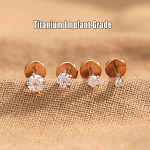16G/18G/20G Titanium CZ Stone Labret: Threadless Push Pin Flat Back Earring,  Helix, Conch, Tragus Nose Piercing