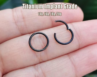 Black Titanium Implant Grade Hinged Segment Nose Ring, Septum Clicker Ring, Nose Hoop, Septum Ring, Tragus Hoop, Daith Ring 20G/18G/16G/14G