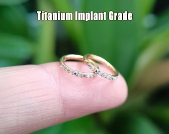 Titanium CZ Opal Hinged Hoop: 16g/18g/20g Segment Ring