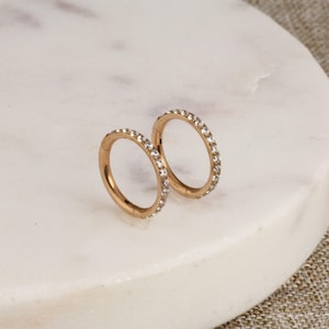 Rose Gold Titanium Hinged Nose Ring: CZ Paved Clicker Hoop