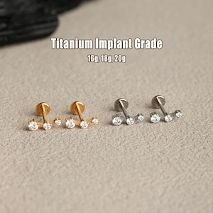 Titanium Climber Cz Threadless Push Pin Stud, Flat Back Earrings, Cartilage Climber Stud, Conch stud, Tragus Stud, Helix Stud, 16G/18G/20G