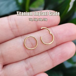 Gold color Titanium Implant Grade Hinged Segment Nose Ring, Septum Clicker Ring, Nose Hoop, Septum Ring, Seamless Clicker 20G/18G/16G/14G
