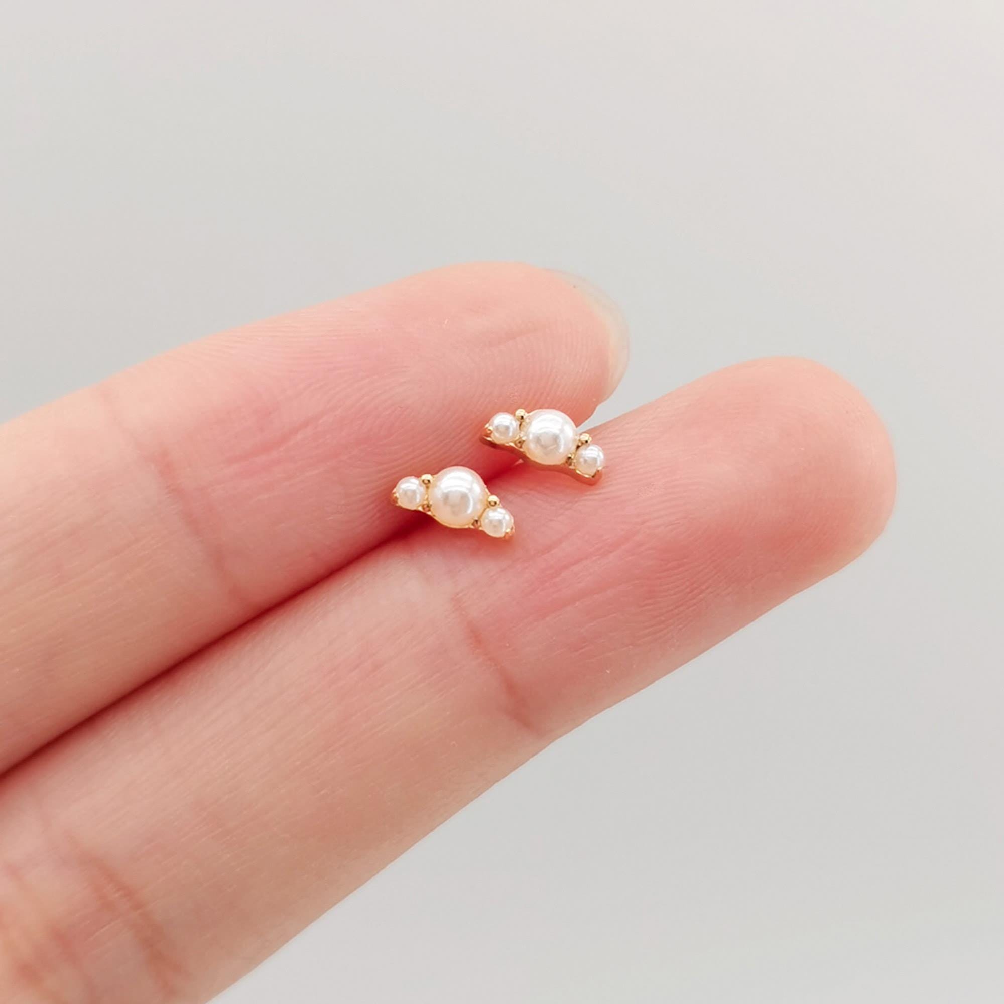 Triple Piercing Pearl Earrings - Etsy