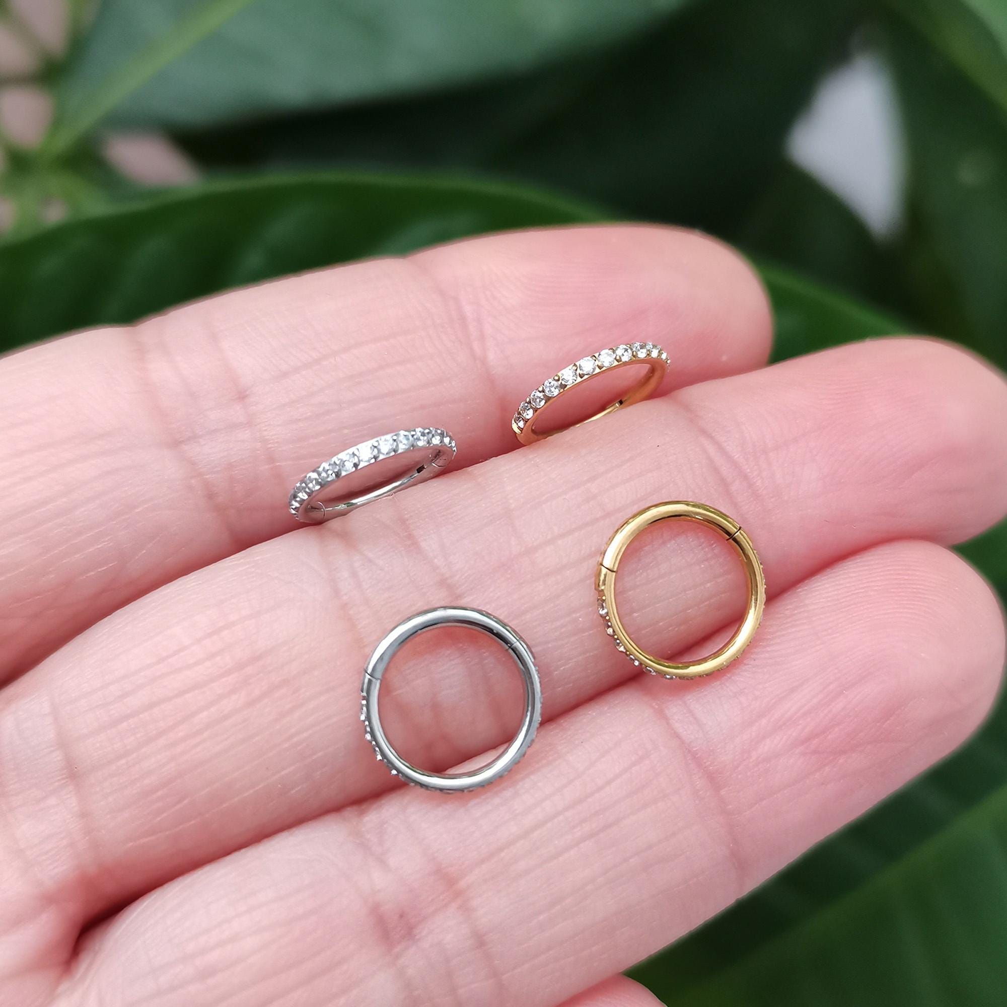 20G/18G/16G Titanium CZ Clicker Hoop, Septum Ring, Hinged Segment