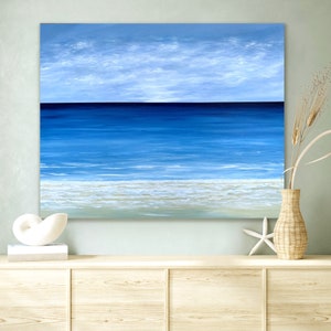 Large Original Ocean Painting On Canvas Acrylic Seascape Wall Art Modern Beach Painting For Living Room Coastal Wall Decor Blue Water