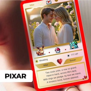 POKE MINI Personalised Pixar Anniversary Card, Custom Valentines Gift, Romance Gifts for Men, Gift for Her Couples Card Pixealart