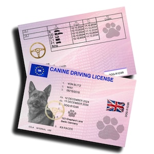Personalised Canine Drivers Licence Dog ID for Every Dog Lover&#39;s Collection Customised Novelty Gift for Your Canine Companion Dog License