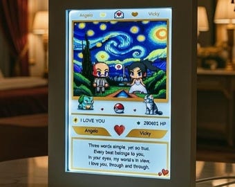 Custom Pokemon LED Night Light 6" x 4" - USB Powered, Personalised Text & Pictures, Romantic Couple Valentine Gift Make Yours Now