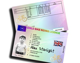 Personalized Kids Bike/Ride-On Toy License: Custom Novelty ID