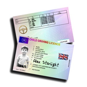 Personalised CHILD Drivers Licence ID Custom  Novelty Licence Ride-on Toy Licence Imaginative Play Gift for Children Dispatched within 24hrs