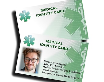 Customised Green Medical ID Card: Emergency Contact, Allergy Alert