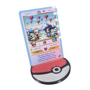POKE MINI Carta regalo personalizzata per il primo appuntamento Pokémon in formato CC - Supporto incluso - Regalo per anniversario, compleanno, fidanzamento, primo appuntamento, festa