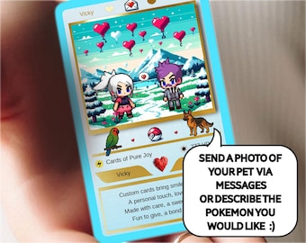 Spersonalizowana karta z motywem Pokemon: spersonalizowany prezent dla par ze stojakiem 3D + spersonalizowane zwierzaki