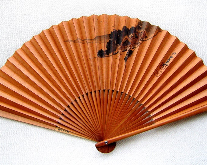 Japanese Hand Fan Vintage Paper Fan Sensu Village F22 Etsy