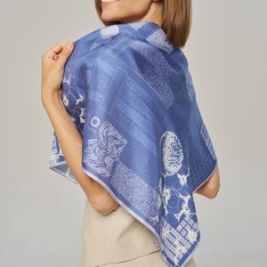 100% Silk Scarf For Women, Pure Silk Hair Scarf Bandana, Large Silk Scarf, Blue Square Long Neckerchief, Luxury Gift For Wife Or Birthday
