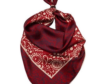Silk Scarf Cherry, 100% Silk Square Scarf, Silk Bandana, Silk Hair Scarf, Silk Head Wrap, Pure Silk Scarf, Mulberry Scarf, Gifts for Her