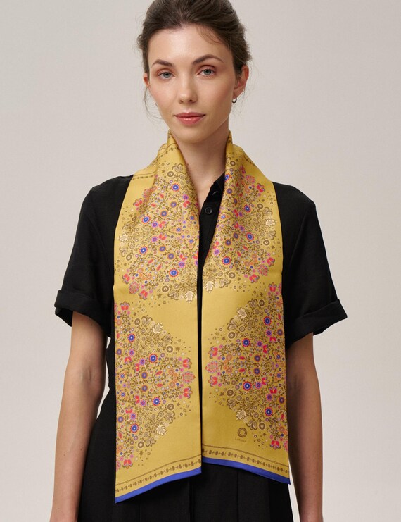 Women\'s Hair Scarf - Mustard Floral Bandana Bandana - No. 503 Tawny - Premium Cotton Scarf  main image 4