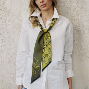 Silk Bandana, 100 Silk Scarf, Olive Green Skinny Scarf, Handbag Scarf, Narrow Neck Scarf, Large Silk Scarf, Mulberry Silk, Christmas Gift