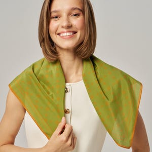Green Cotton Bandana Scarf, Lightweight Summer Head Scarf For Women, Organic Printed Bandana, Fashion Neck Wrap, Birthday Gift For Her
