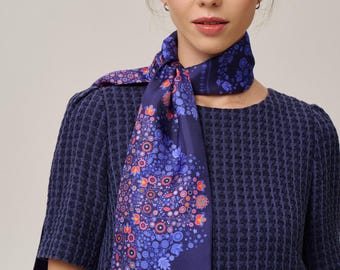 Foulard long en soie de mûrier violet, foulard floral vintage 100 % soie pour femme, foulard en soie de luxe, foulard bandana en soie