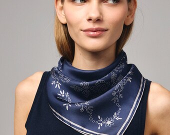 Blue Ocean Mulberry Silk Neck Scarf Mulberry Silk Scarf: Deep Ocean Blue Neckerchief (26 main image 2