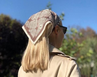 Brązowy szalik jedwabny dla kobiet, szalik do włosów lub torebki ze 100% jedwabiu, nowoczesna jedwabna bandana na szyję, elegancki dodatek, prezent świąteczny
