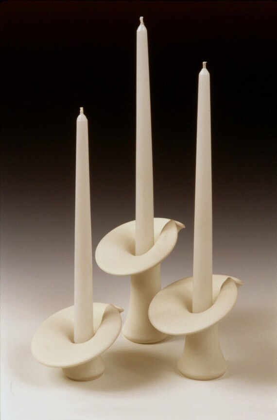 Items similar to Ceramic Candle holder set, In White Porcelain