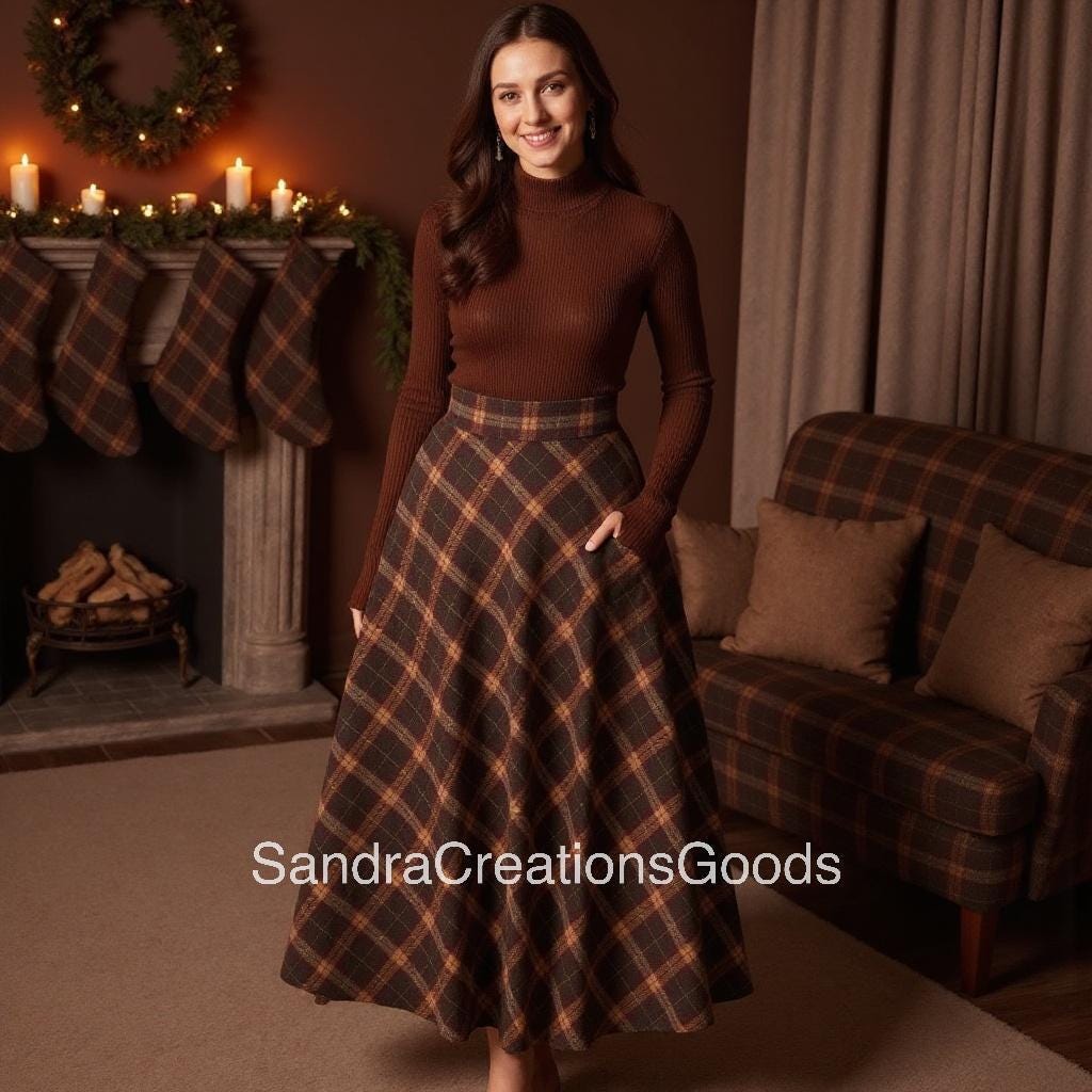 Women's Chic Plaid A-Line Midi Skirt - Versatile Tartan Flair for Everyday & Office Wear