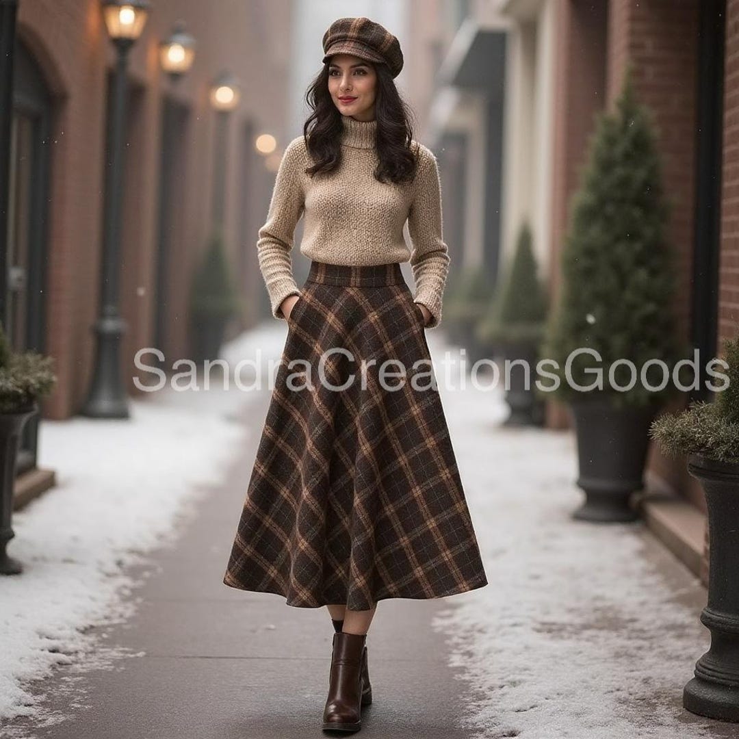 Autumn Women Vintage High Waist Elegant Pleated Solid A-Line Skirts Outwear