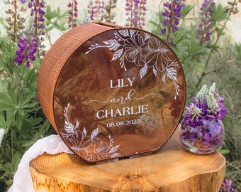 Rustic Wedding Card Box, Custom Wooden Card Holder with Names & Date, Personalized Gift Box for Reception, Engagement, Bridal Shower