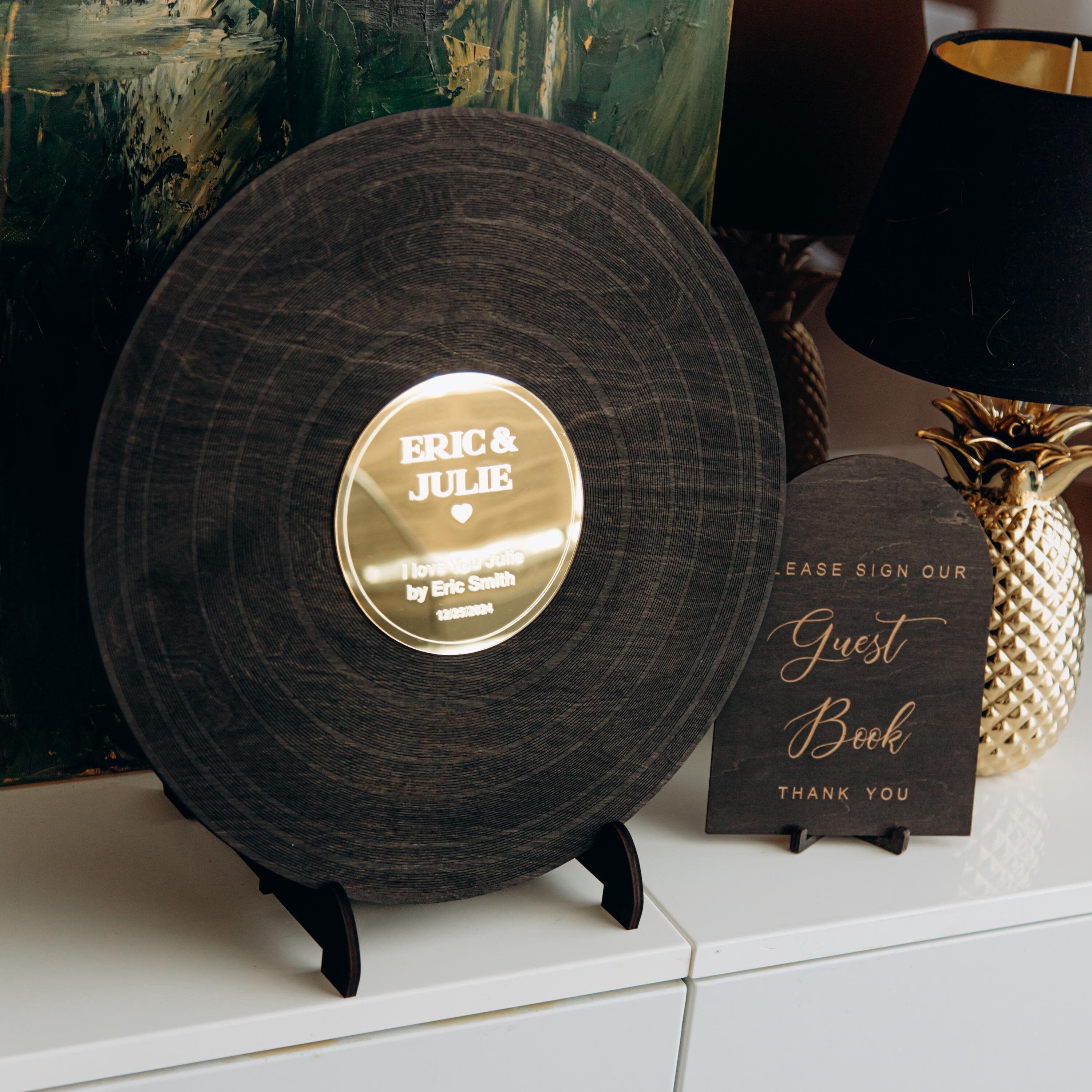 Wooden Vinyl Record Wedding Guest Book: Personalized Keepsake Decor