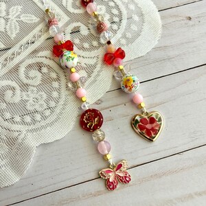 Butterfly Heart Blythe Pull String | Floral Beaded Doll Charm | Whimsical Romantic Accessory