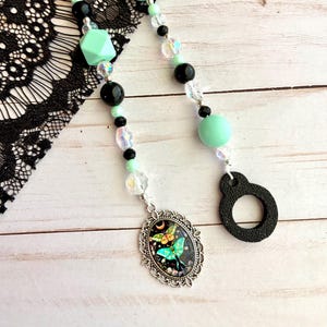 Luna Moth Blythe Pull String | Gothic Botanical Doll Charm | Mystical Mint & Black Accessory