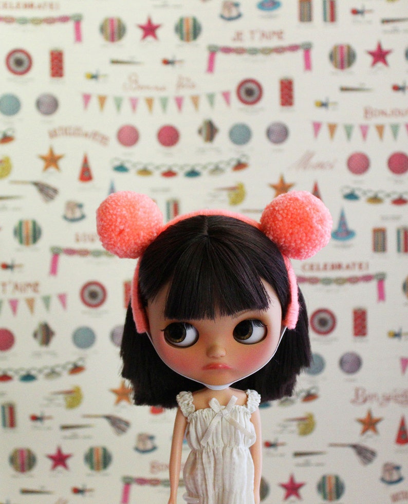 vintage peach headband little pom ears Blythe doll headband