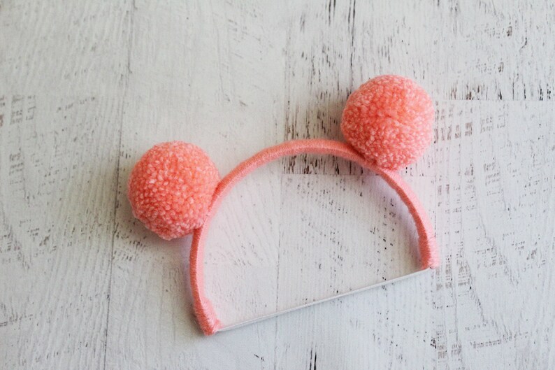vintage peach headband little pom ears Blythe doll headband