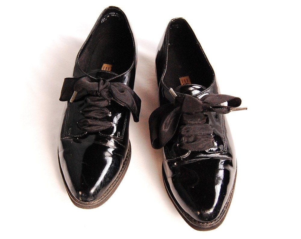90s ESPRIT Ribbon Laced Patent Leather Oxfords Sz 7 Etsy