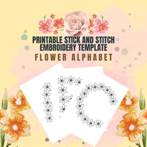 Padrões de bordado para impressão, letras florais, alfabeto, padrões de bordado para download, suéter de bebê DIY, bastão e ponto