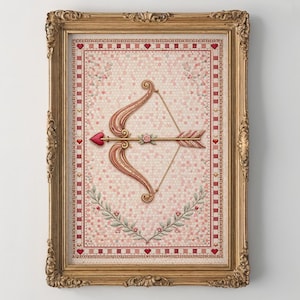 Valentine Bistro Tile Mosaic Wall Art, Romantic Valentine’s Day Decor, Cupid Arrow & Bow Vintage Print, Printable Wall Art, Digital Download