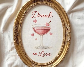 Drunk in Love Cocktail Wall Art, Valentine’s Bar Cart Print, Pink Martini Love Quote Art, Printable Wall Art, Digital Download