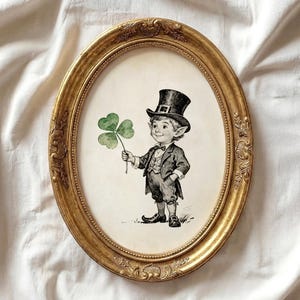 Vintage St Patrick’s Day Wall Art, Irish Storybook Illustration, Clover Shamrock Decor, Cottagecore Printable, Leprechaun Digital Download