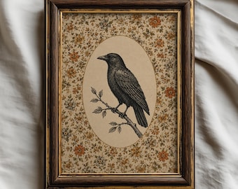 Vintage Bird Printable Wall Art | Cottage Goth Halloween Decor | Dark Academia Raven Illustration | Victorian Gothic Art (Digital Download)