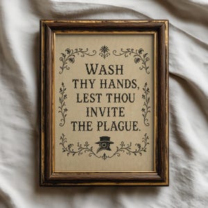 Humour de toilette impression d'art de salle de bain drôle, signe du médecin de la peste Lavez-vous les mains, décoration gothique d'Halloween, impression d'échantillon vintage (téléchargement numérique)