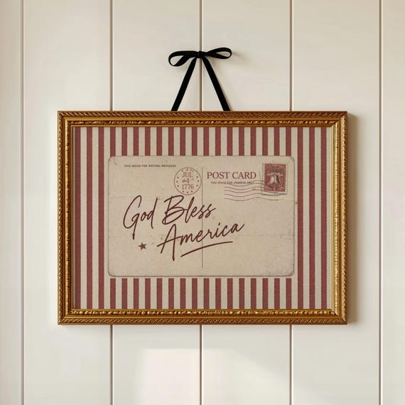 God Bless America Printable, Vintage USA Postcard Wall Art, Patriotic July 4th Decor, Americana Anniversary Print, Digital Download