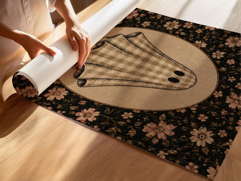 Grafika z duchem w stylu vintage | Dekoracje na Halloween w stylu Cottagecore | Kwiatowy nadruk z duchem | Neutralna jesienna sztuka ścienna (do pobrania w wersji cyfrowej) zdjęcie 7