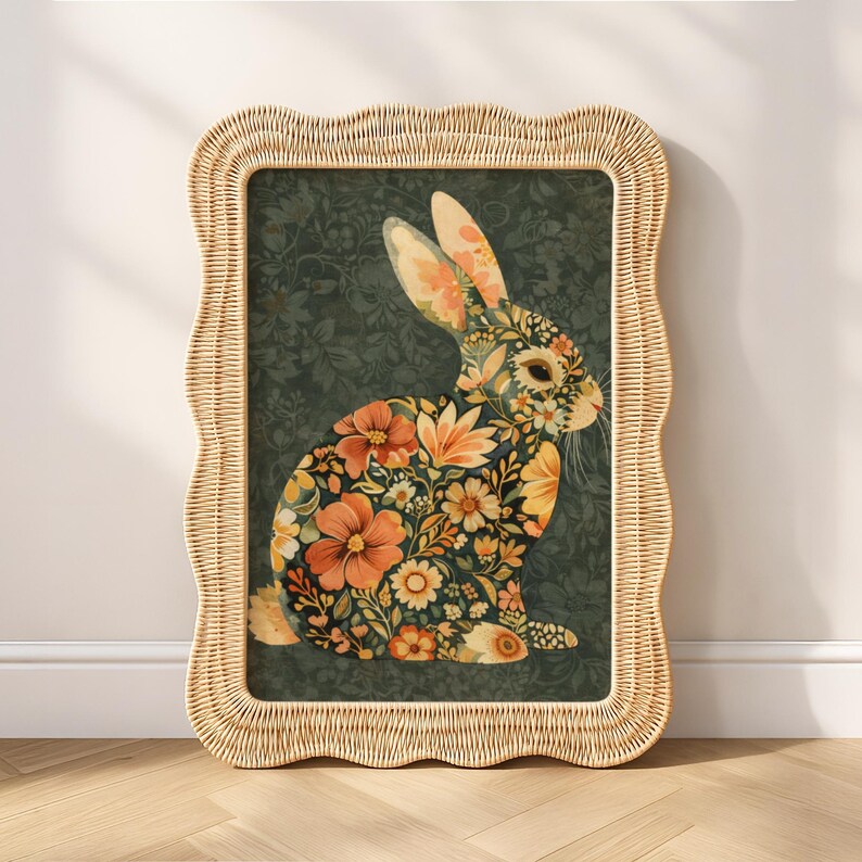 Easter Bunny Print, Cottagecore Wall Art, William Morris Inspired Art ...