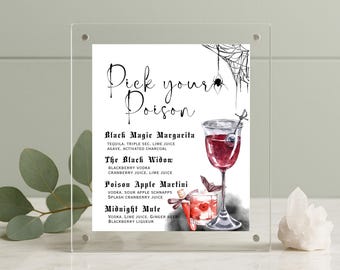 Pick Your Poison Halloween Drink Menu, Printable Bar Sign, Editable Template, Cocktail Bar Sign, Instant Download
